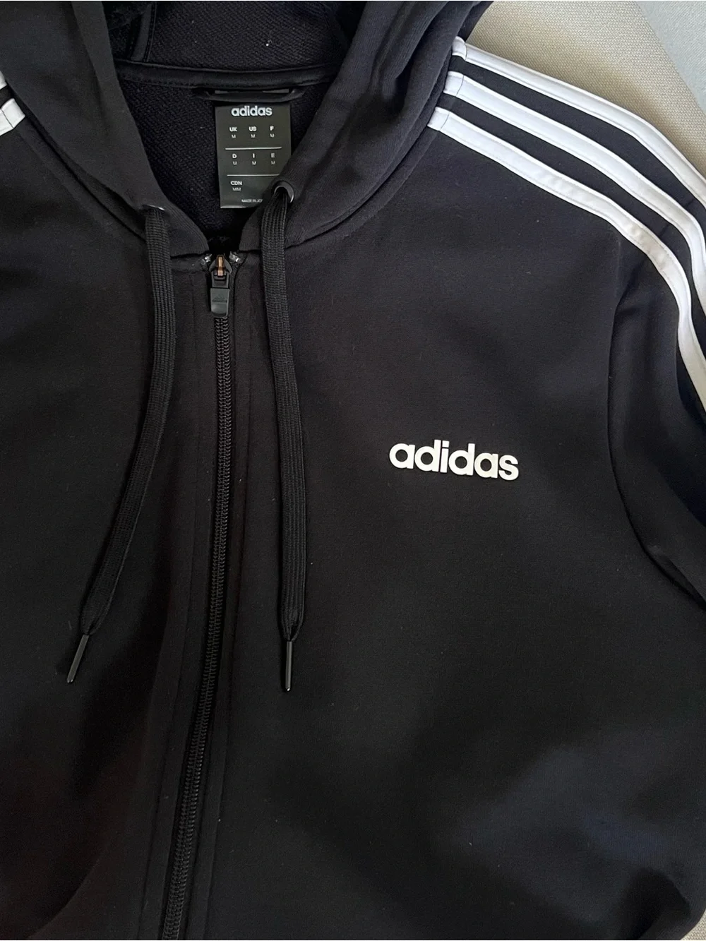 ADIDAS Three Striped Medium Mens Black Jacket/Hoodie